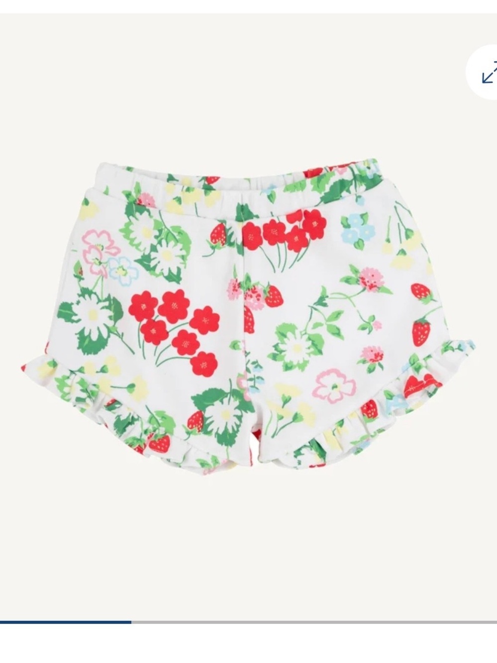 The Beaufort Bonnet Company White Floral & Strawberry Ruffle Shorts